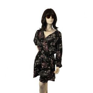 WHBM Black Paisley Dress Size 14 Boho Feminine Dark Romantic Flowy Mini